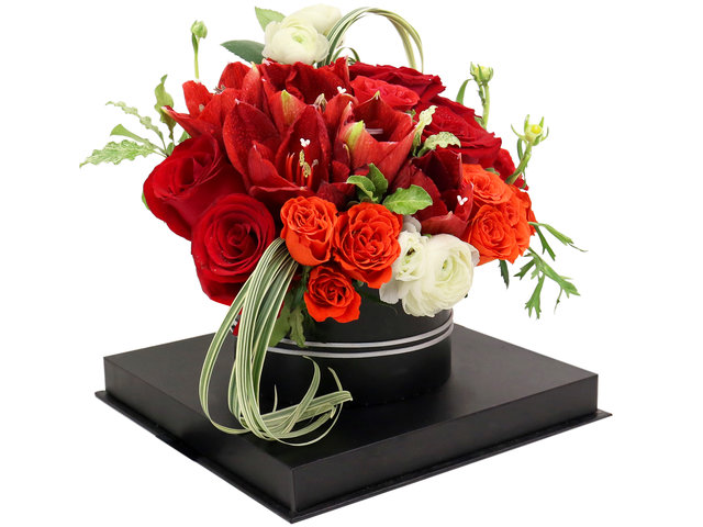 Order Flowers in Box - Deluxe Red Rose Amaryllis Flower Box - BX0513A4 Photo